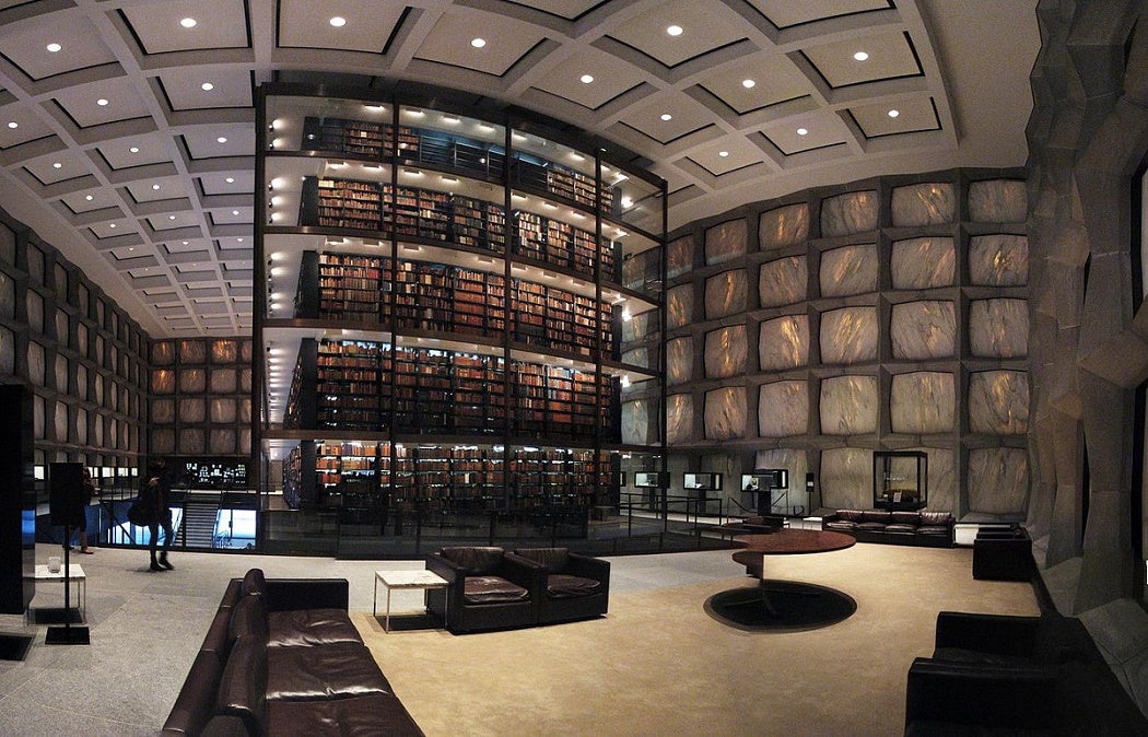 The inside of the Yale Beniecke Library