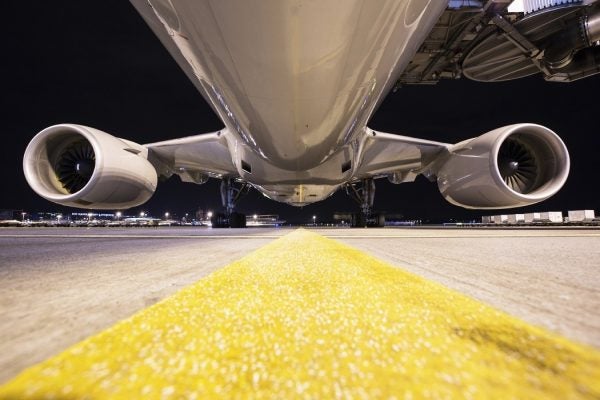 View of the lower part of an airplane