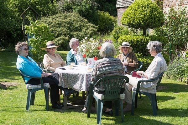 Ladies outside for a book club meeting.