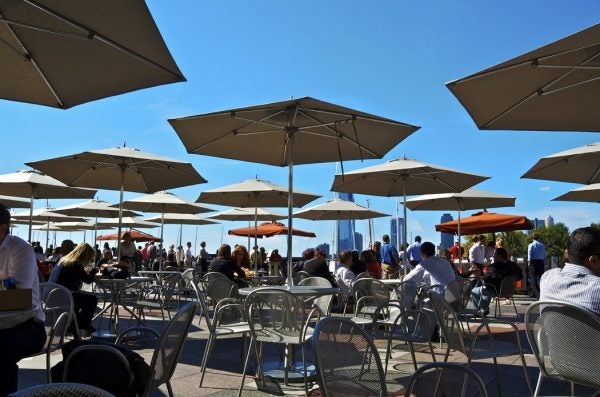 Lunch tables outside overlooking NYC