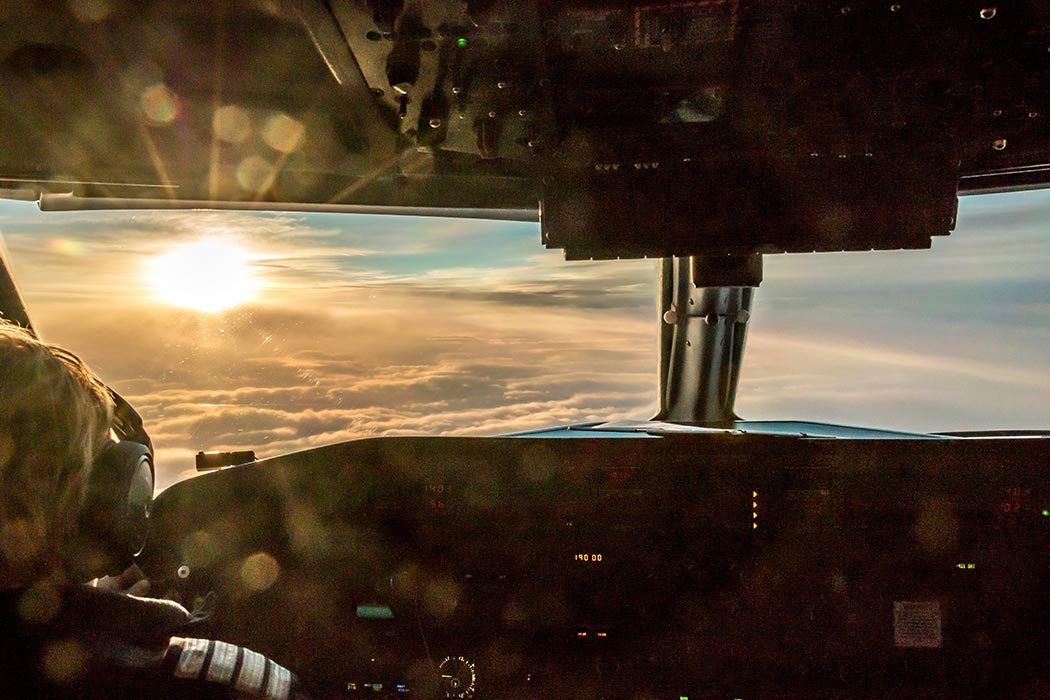 Pilot flying an airplane enjoying the view.