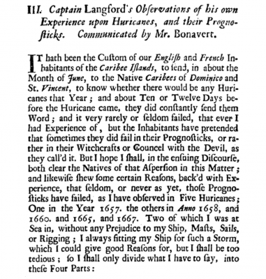 17th century hurricane predictions