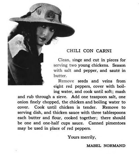 Mabel Normand's recipe for Chili con Carne