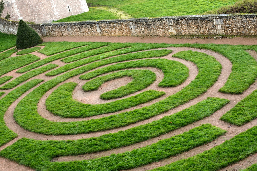 Chartres, France. Known for its famous Chartres Cathedral and it's Labyrinth which were built in the 13th century.This is the Labyrinth outside in the Bishop's Garden, just behind the church.