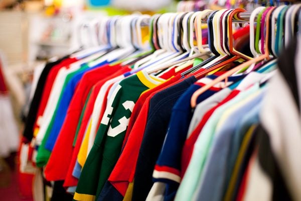 Clothing Rack full of T-Shirts at a Thrift Store