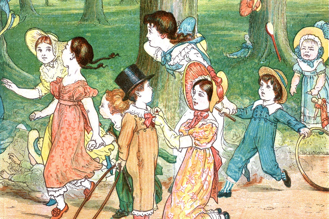 A group of Victorian children playing in a park