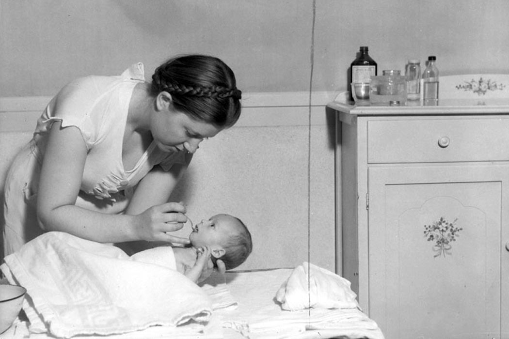 Student with practice baby at Cornell University