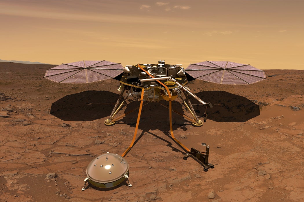 The InSight lander operating on the surface of Mars.