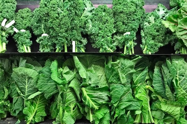 Produce on a shelf at a supermarket