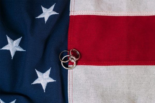 Wedding rings on an American flag