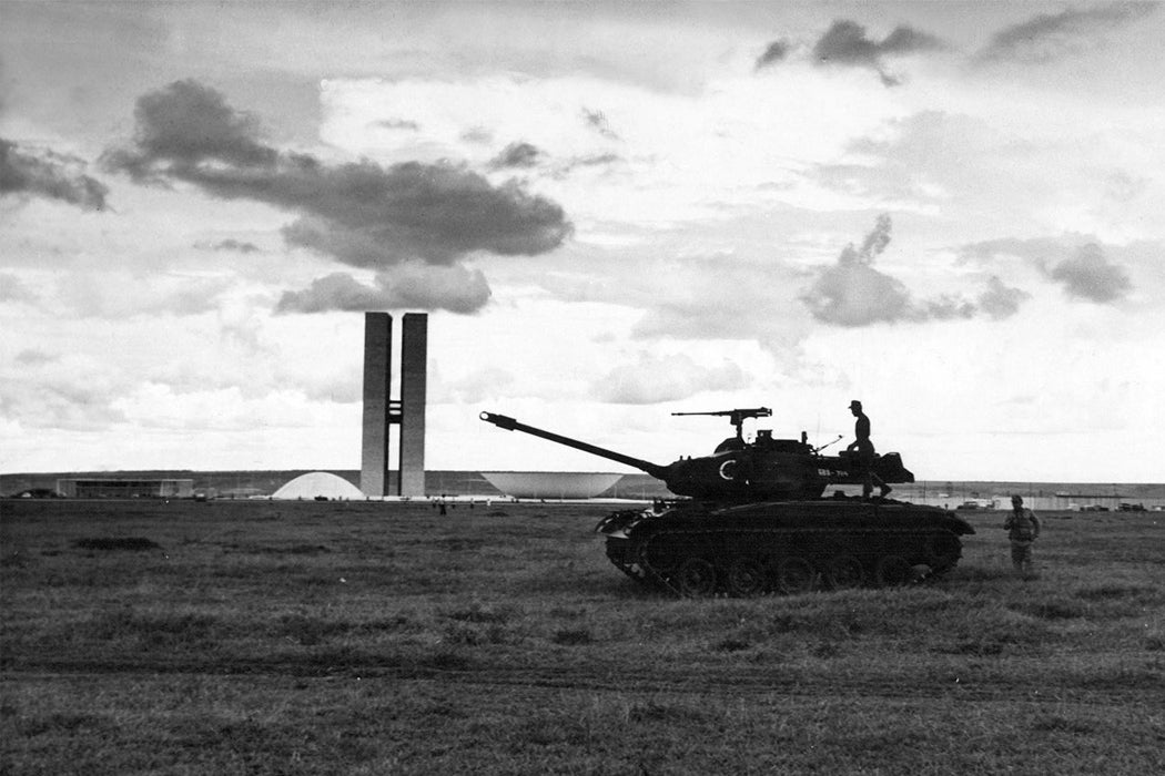 A tank in front of the National Congress of Brazil during the 1964 coup d'etat