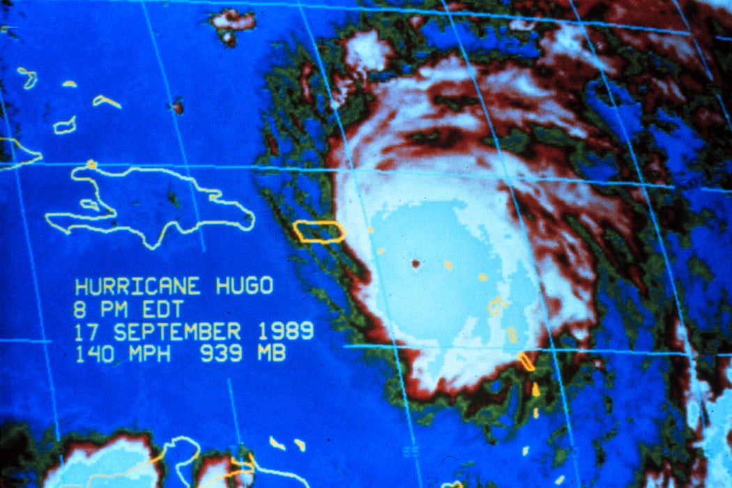 Enhanced infrared imagery of Hurricane Hugo