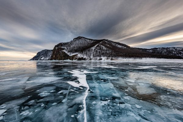 Frozen lake Baikal near Olkhon island