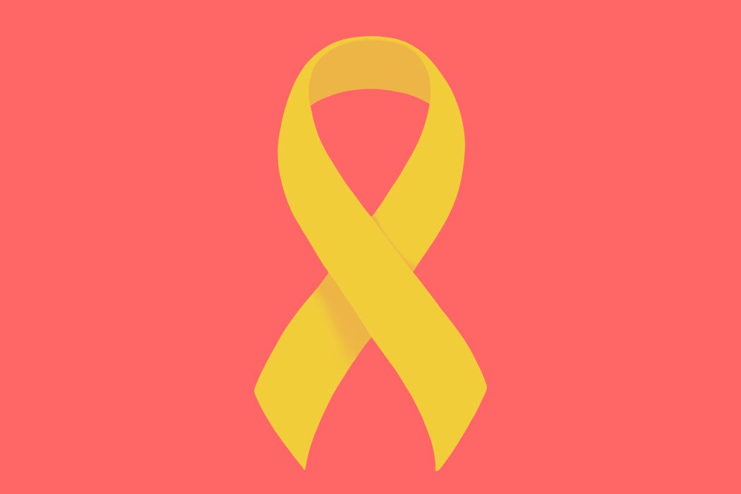 A yellow ribbon on a red background