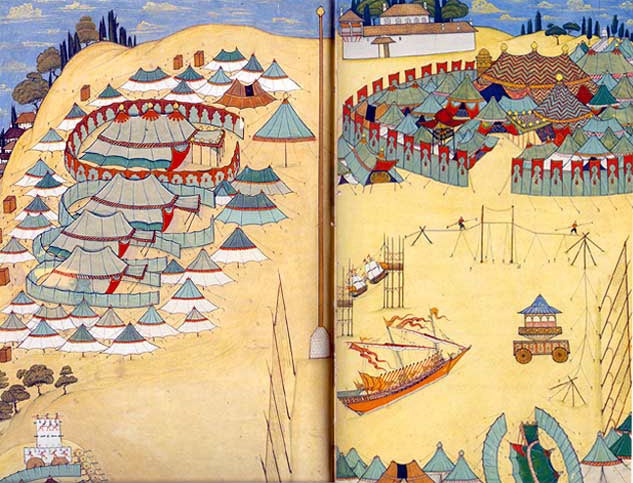 The tent-city of the Sultan by Abdulcelil Levni, 1720