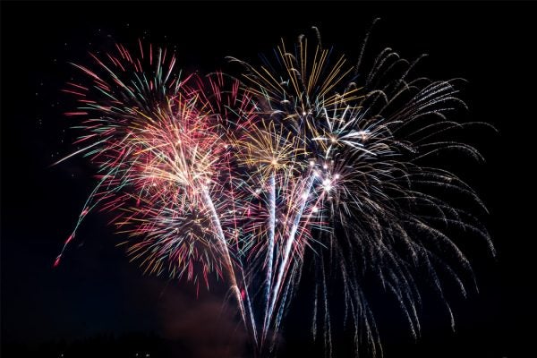 Fireworks in a dark sky