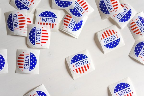 Voting stickers on a table