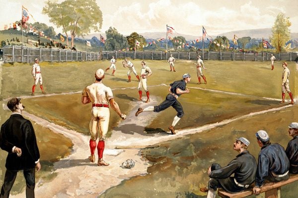 Vintage image of a baseball game in the late 19th century.