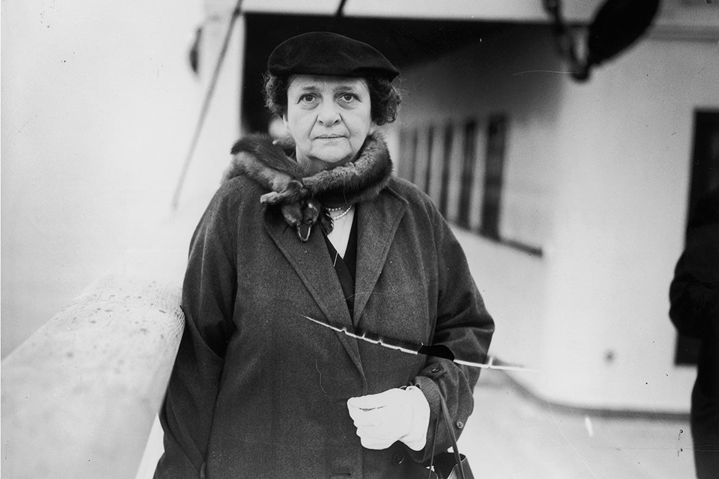 American social reformer and politician Frances Perkins, the Secretary of Labour in Roosevelt's cabinet, arriving in Plymouth aboard US liner Washington en route to Geneva.