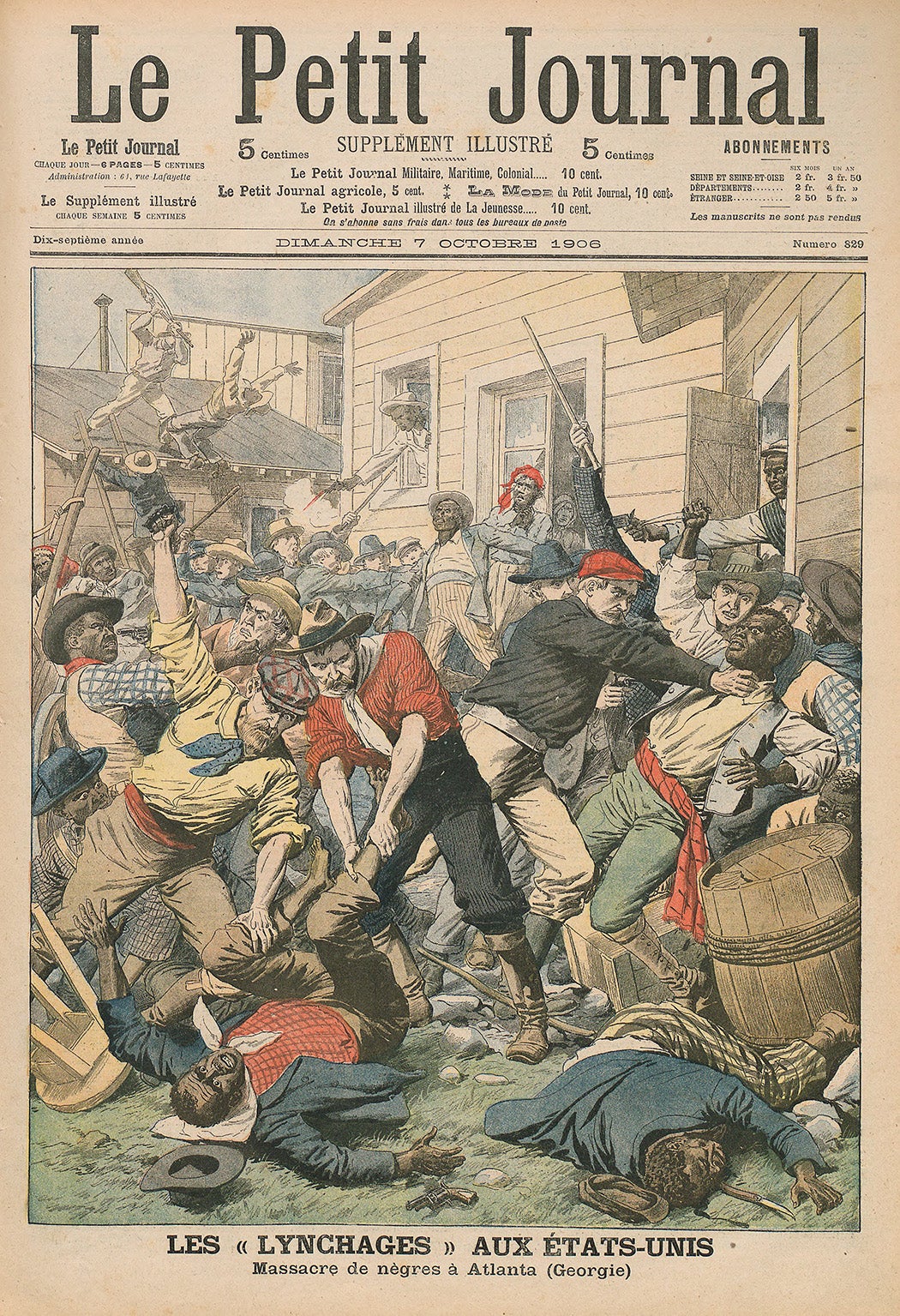 Cover of "Le Petit Journal", 7 October, 1906. Depicting the race riots in Atlanta, Georgia.