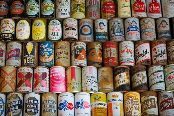 A collection of rare beer cans