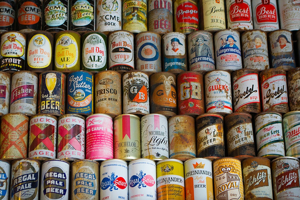 A collection of rare beer cans