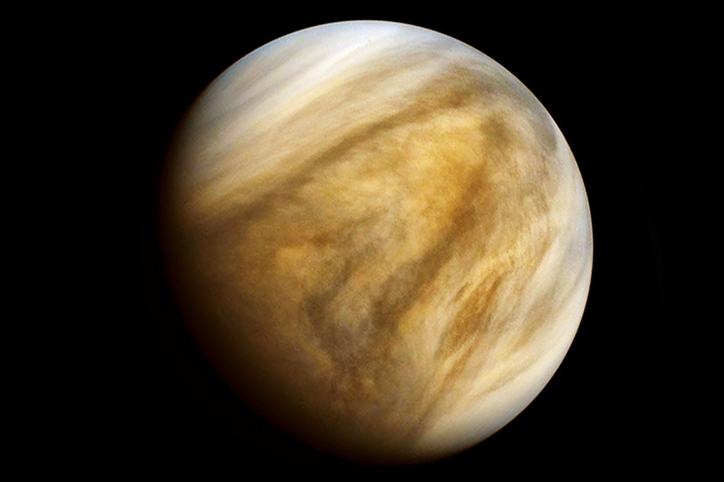 Venus photographed in ultraviolet light by the Pioneer Venus Orbiter (Pioneer 12) spacecraft, Feb. 26, 1979.