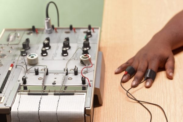 A person undergoing a lie detector test