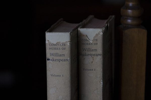 Shakespeare volumes on a shelf