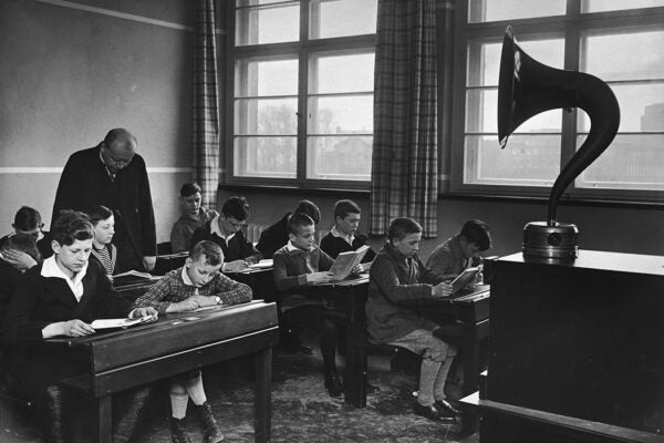 Students in a music classroom