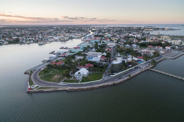 Belize Cityscape with Lighthouse and Caribbean Sea