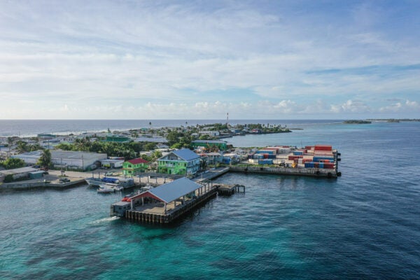 The low-lying island of Ebeye, Republic of the Marshall Islands.