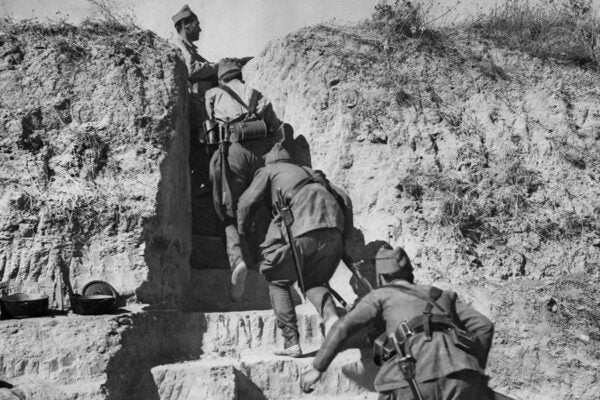 Republican troops of the International Brigades at the beginning of the Nationalist attack on the capital during the Spanish Civil War, Spain,1936