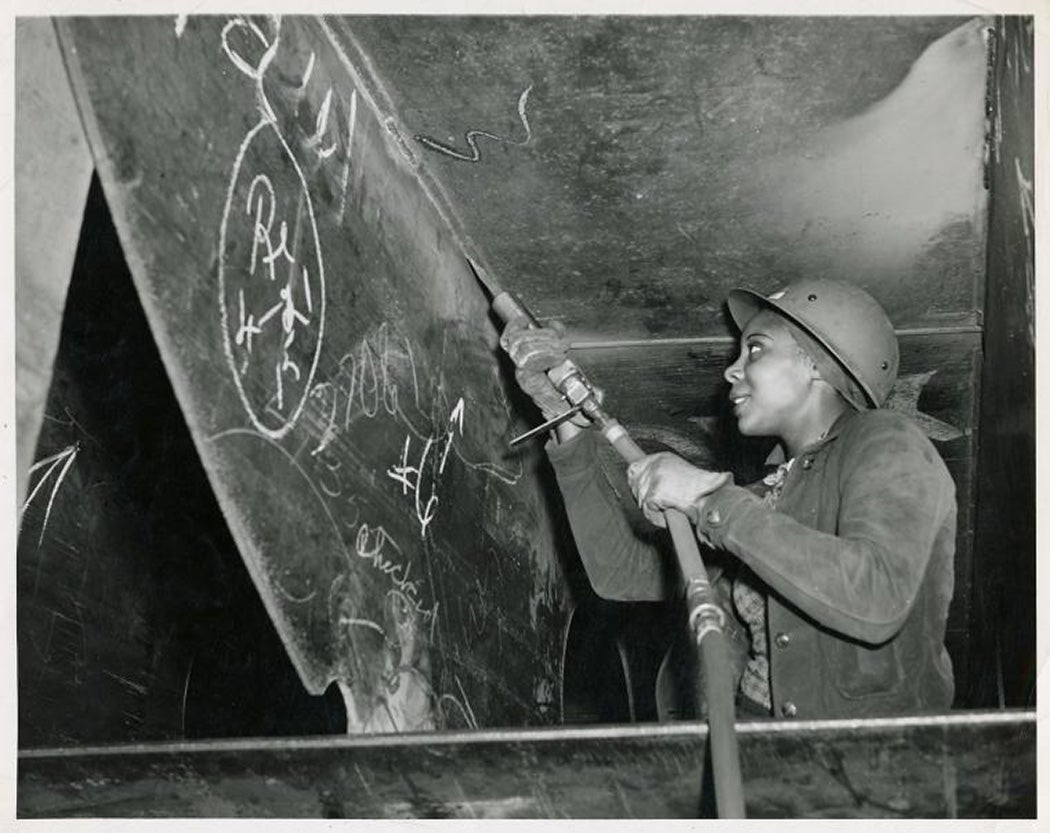 Skilled women workers helped build SS George Washington Carver, Kaiser Shipyards, Richmond, California, 1943